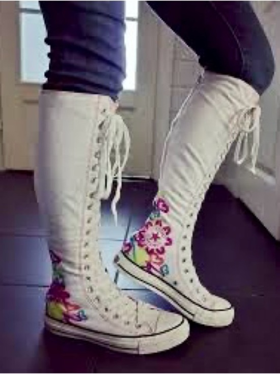 Converse Shoes - Converse All Star Chuck taylor White Floral Knee High Lace Shoes Women's Sz 5